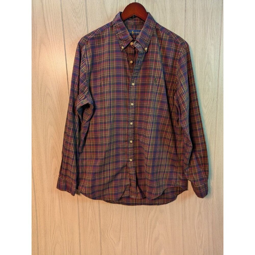 Polo Ralph Lauren Flannel Shirt Men Large Plaid Multicolor Plaid Classic Fit